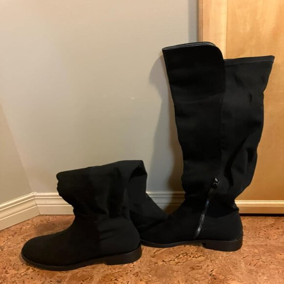 🆕Women's Black-suede Knee High Comfortable Thigh High Daily Low Flat Heel Boots - Picture 1 of 8